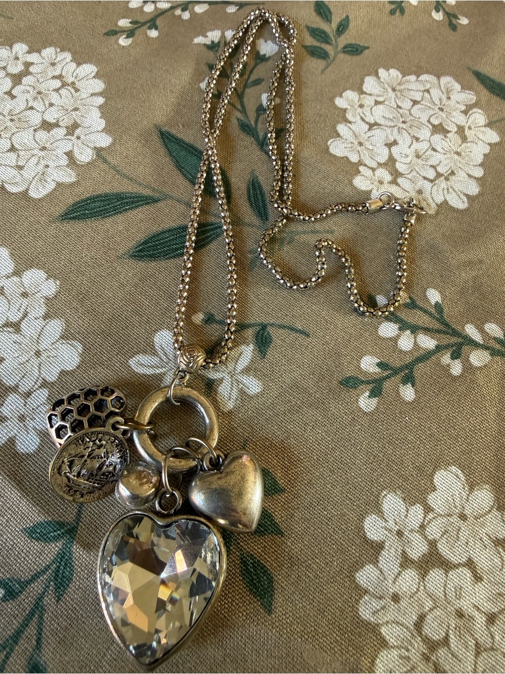 Silver tone Heart Pendant Necklace with Crystal Charm - Women Jewelry